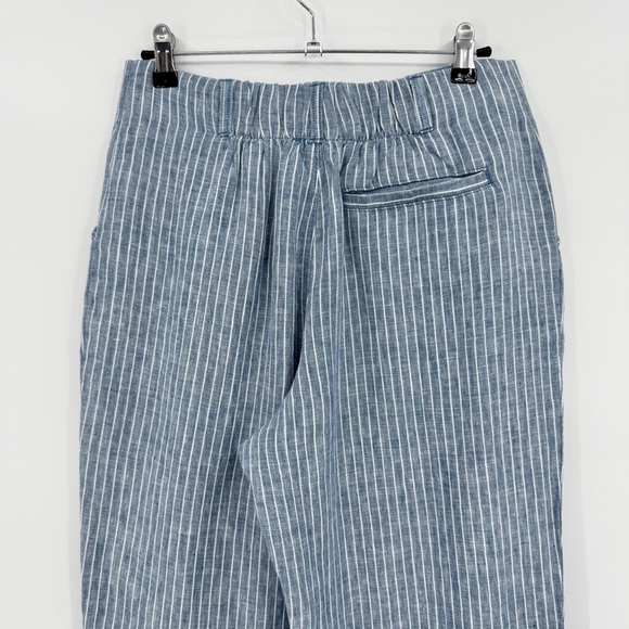 Garnet Hill NEW Straight-Leg Linen Pleated Trousers in Indigo Sky Mini Stripe 6 - Picture 12 of 13
